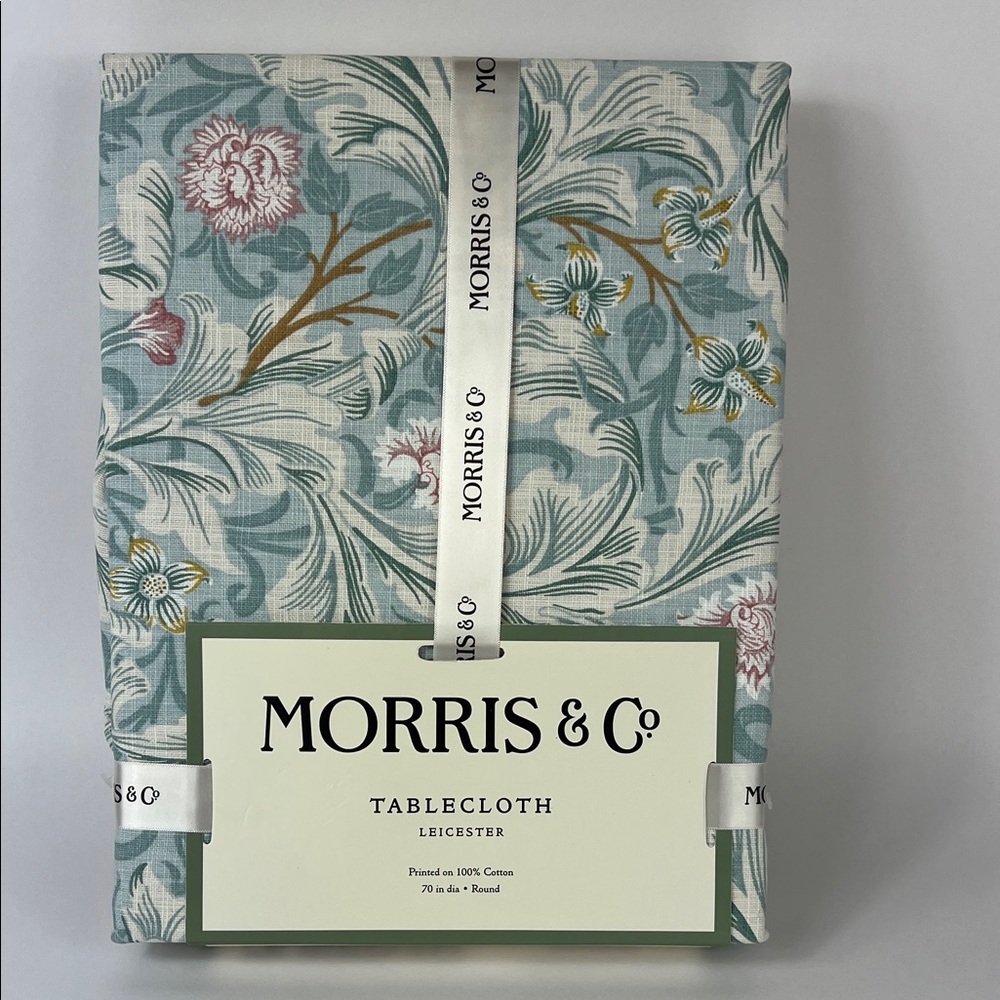 William MORRIS Co Tablecloth Leicester Blue Floral Spring Cotton 70" Round NEW